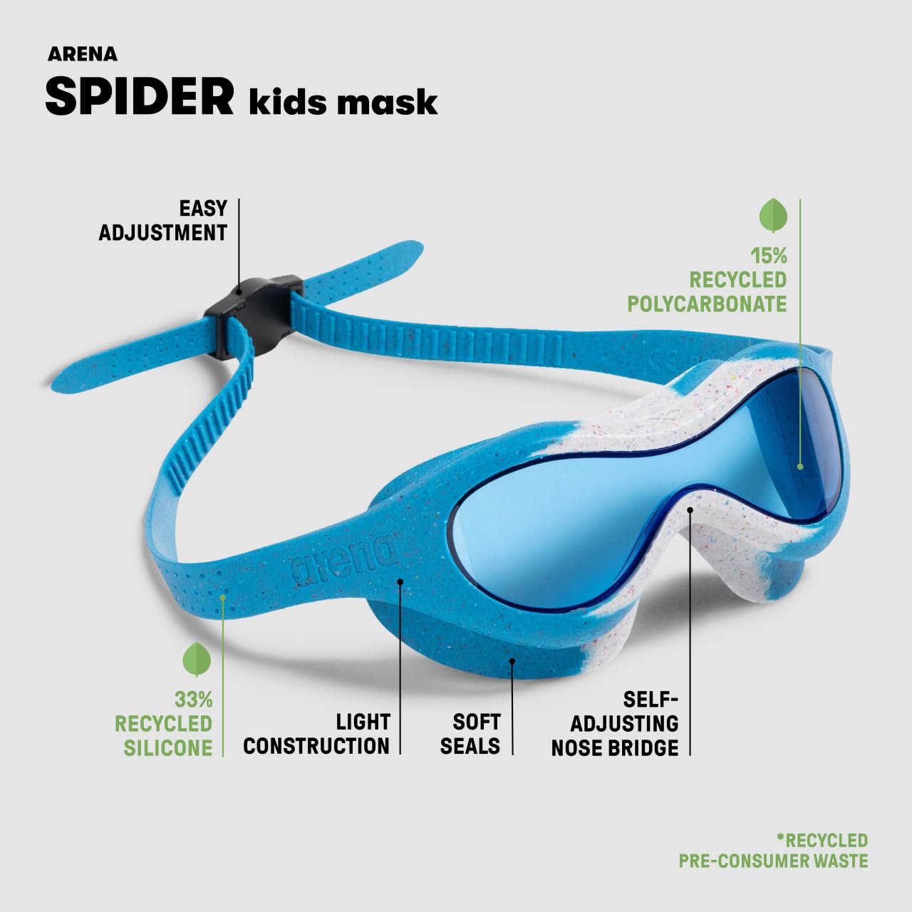 ARENA Unisex Kids Spider Swim Mask Boys and Girls Ages 2 to 5, Anti-Fog Non-Mirror Lens, Easy to Use Strap Wide View Snug Fit - Image 3